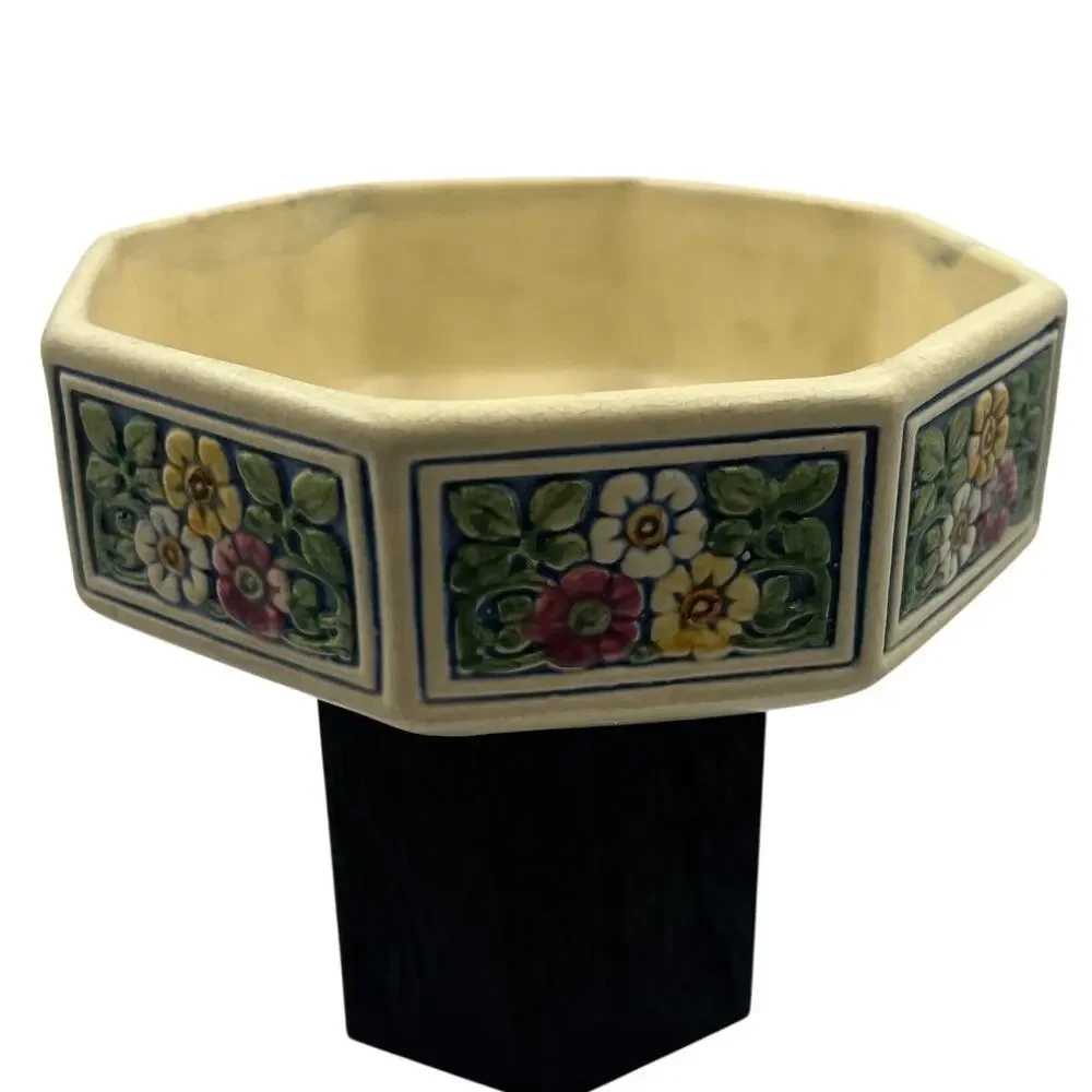 Vintage Weller Art Pottery Florala Shallow Bowl Planter Oval 1920's Cottage Core